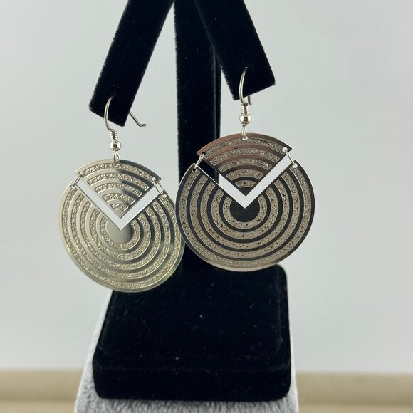 Shimmering Sterling Silver Pop Modern 2 Piece Earrings (Pi) French Wires - Picture 3 of 8